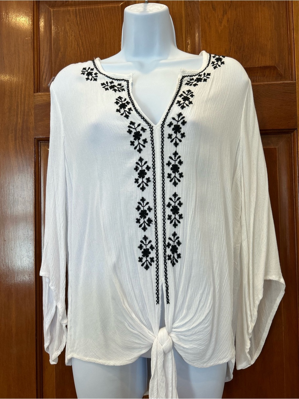 Karen Kane Embroidered Tie Waist Top S